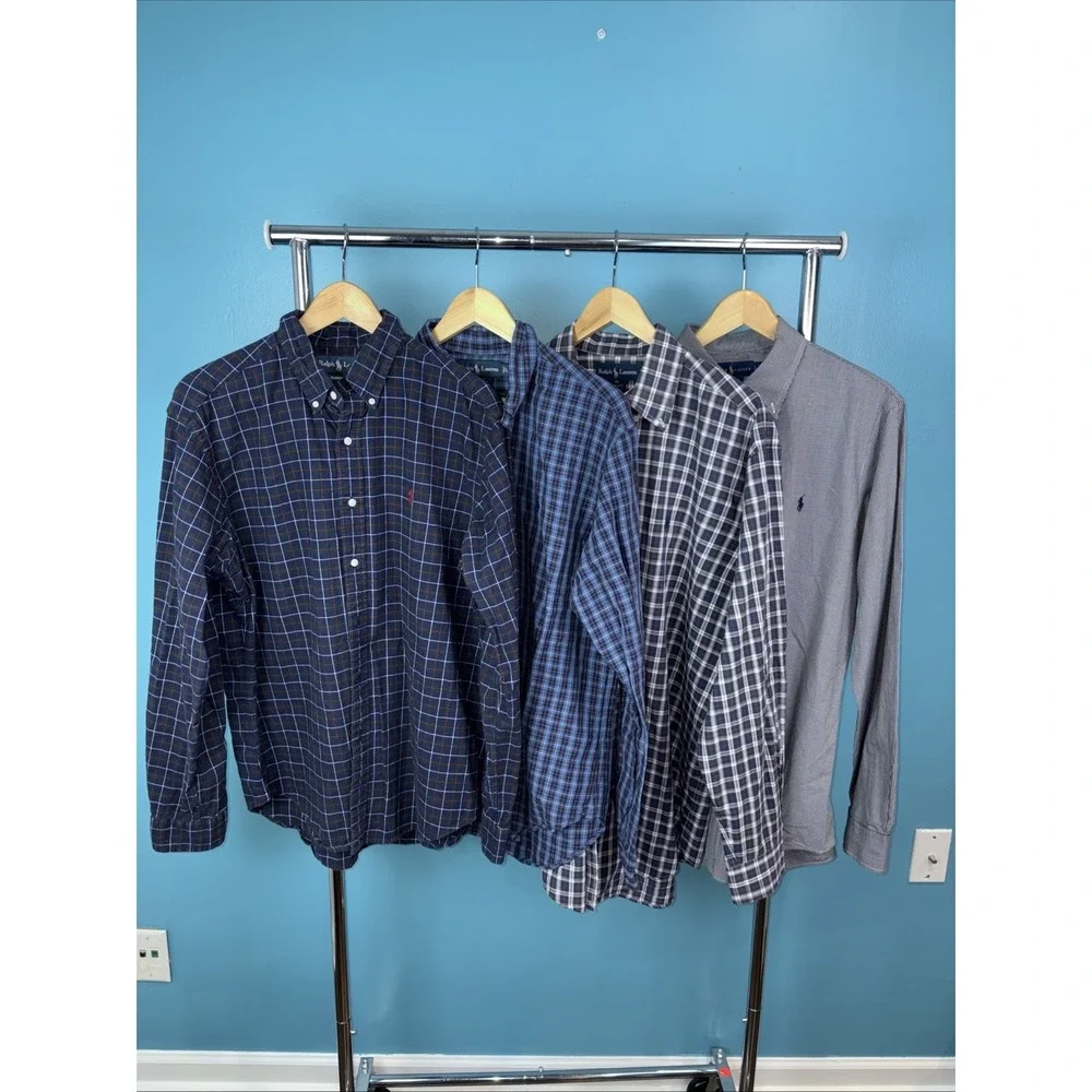 Ralph Lauren Mens Shirts Large L Button Down Long Sleeve Plaid Preppy Lot Of 4